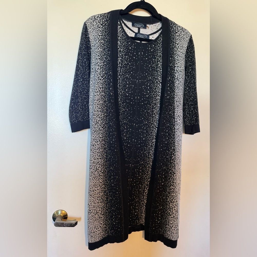 Magaschoni Black & White Speckled Cashmere Blend Open Knit Cardigan in EUC in XS